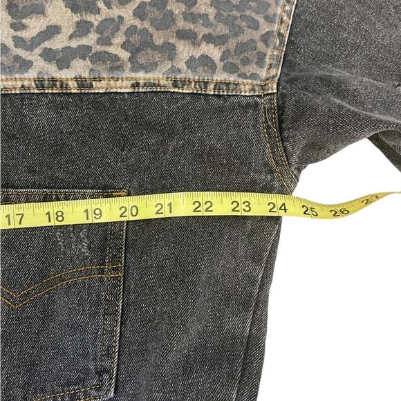 POL Denim JACKET Womens L Black Distressed Long Sleeves Animal Print Patchwork - Picture 12 of 14